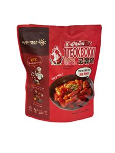 k-quick hot tteokbokki rice cake with hot sauce ready to cook 굿볶이핫 traditional korean meal. spicy savory meal. gluten free – 12.8 oz (pack of 1)
