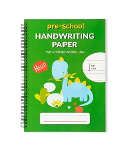 learning owl a4 handwriting practice paper notebook for kids – spiral bind, lined paper with dotted midline for preschool, pre-k, kindergarten - 100 thick ruled pages for alphabet and number writing