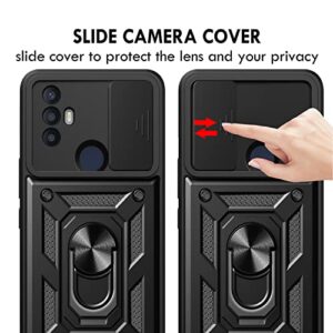 ZOURSING for TCL 30 SE Phone Case with HD Screen Protector 2 Pack,Slide Camera Protection Cover,Built Magnetic Ring Kickstand,Heavy Duty Full Body Shockproof Protective Cover for TCL 30 SE Black