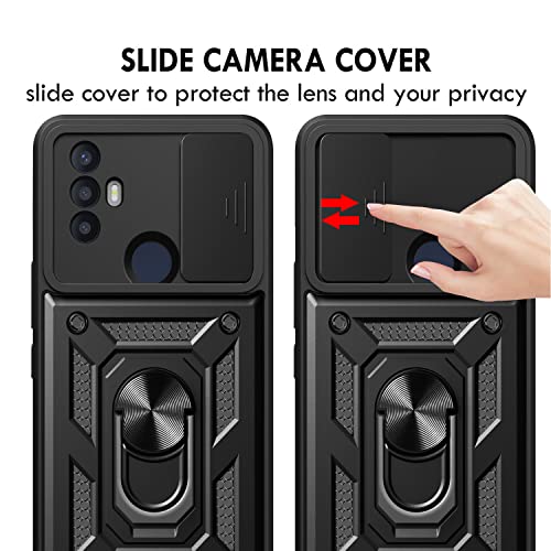 ZOURSING for TCL 30 SE Phone Case with HD Screen Protector 2 Pack,Slide Camera Protection Cover,Built Magnetic Ring Kickstand,Heavy Duty Full Body Shockproof Protective Cover for TCL 30 SE Black