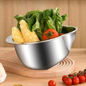 Stainless Steel Rice Washing Bowl Rice Washing Drain Basket Japanese Rice Washing Bowl With Side Drainer For Washing Fruits Vegetables