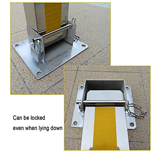 Tools Parking Barrier Lock T Shape Stainless Steel Parking Barrier Folding Parking Space Lock Heavy Duty Security Post with Padlock & Bolt(370x370mm|Yellow)