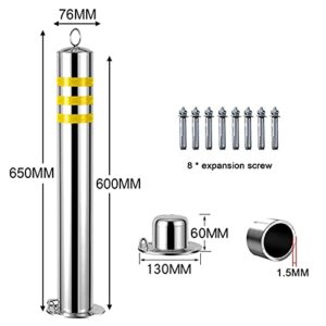 Parking Space Lock 2 Pack,Security Posts for Driveways with Padlock Stainless Steel Reflective Parking Barriers for Car Park Alley Entrance(600x76mm|Silver White)