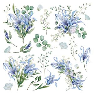 blue flower rub on transfer, 6 x 6 inch sheet - dry rub-on/off transfers stickers for decoupage scrapbooking crafts mixed media collage art