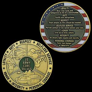 Military Coin US Army Core Values Souvenir Challenge Coin Honor Coin Collectibles Copper Plated Commemorative Coin