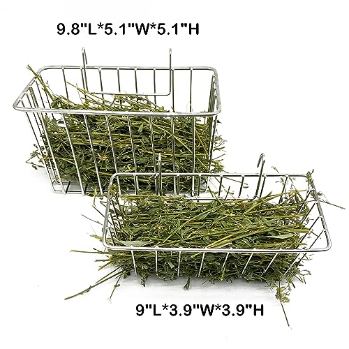 RMNHPTK Rabbit Hay Feeder Rack for Cage, Rabbit Hay Dispenser Holder Stainless Steel Heavy-Duty Metal Hanging Hay Manger for Rabbits Bunnies Guinea Pigs Chinchillas (1 Pack, 9x3.9x3.9 in)