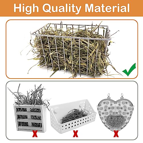 RMNHPTK Rabbit Hay Feeder Rack for Cage, Rabbit Hay Dispenser Holder Stainless Steel Heavy-Duty Metal Hanging Hay Manger for Rabbits Bunnies Guinea Pigs Chinchillas (1 Pack, 9x3.9x3.9 in)