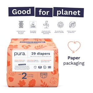 Pura Size 2 Eco-Friendly Diapers (7-13 lbs) Hypoallergenic, Soft Organic Cotton Comfort, Sustainable, Wetness Indictor. Allergy UK, Recyclable Paper Packaging. 3 Packs of 29 Diapers (87 Diapers)