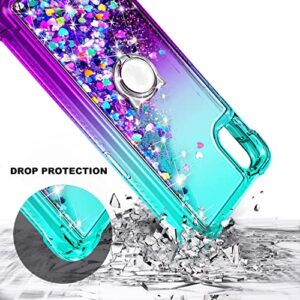 NZND Compatible with TCL 30Z (T602DL) Case, TCL 30 LE with Tempered Glass Screen Protector/Ring Holder/Wrist Strap, Glitter Liquid Floating Waterfall Durable Women Girls Kids Cute Case (Aqua/Purple)