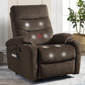 jmaxo electric power lift recliner chair sofa with massage and heat for elderly,3 positions,2 side pockets and cup holders,usb ports, high-end quality fabric for living room bedroom, brown