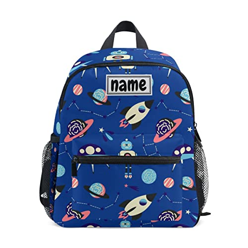 Glaphy Custom Kid's Name Backpack Outer Space Spaceship Planets Rocket Toddler Backpack Personalized Name Preschool Bookbag for Boys Girls