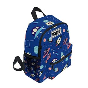 Glaphy Custom Kid's Name Backpack Outer Space Spaceship Planets Rocket Toddler Backpack Personalized Name Preschool Bookbag for Boys Girls