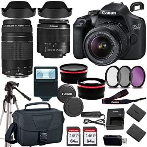 canon eos 2000d (rebel t7) dslr camera w/canon ef-s 18-55mm f/3.5-5.6 zoom lens+canon ef 75-300mm iii lens+case+128memory cards (24pc)