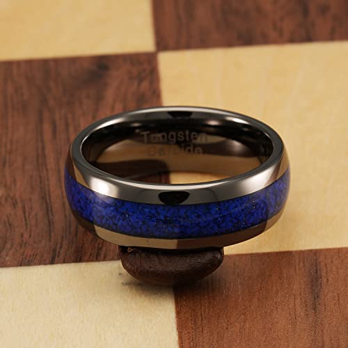 100S JEWELRY Gunmetal Tungsten Rings for Men, Blue Lapis Lazuli Inlay, Dome Shape, Wedding Engagement Promise Band, Sizes 6-16 (Tungsten, 6)