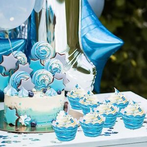 Whaline 48Pcs Ocean Wave Cupcake Wrappers Blue Sea Waves Cupcake Liners Summer Ocean Paper Baking Cup Cupcake Holders for Birthday Summer Ocean Theme Party Cake Decorations