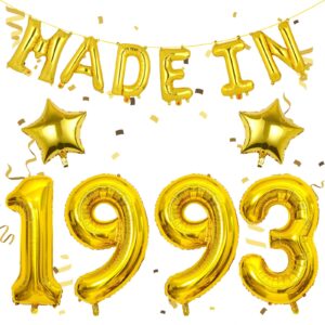 hhlcwa 30th birthday balloon banner decorations, gold made in 1993 birthday banner with two gold pentagram balloons for seventy years old birthday anniversary party supplies decorations