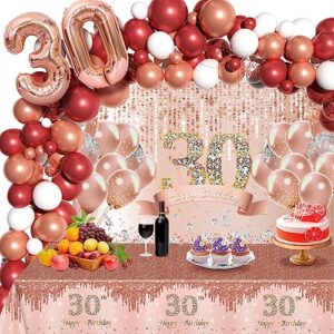 30th birthday decorations for women - rose gold happy 30th birthday decor include balloon garland arch kit,30th birthday backdrop,tablecloth,number 30 foil confetti balloon 30 years old party supplies