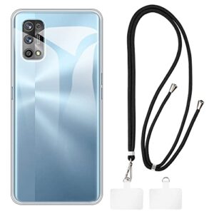shantime oppo realme 7 pro case + universal mobile phone lanyards, neck/crossbody soft strap silicone tpu cover bumper shell for oppo realme 7 pro sun kissed leather (6.4”)