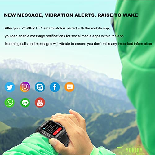 YOKIBY Military Smart Watch for Men 1.91" HD Tactical Sports Rugged Smartwatch(Answer/Make Call) IP68 Swimming Fitness Tracker Watch with Heart Rate Blood Pressure Sleep Monitor for iOS Android Phone