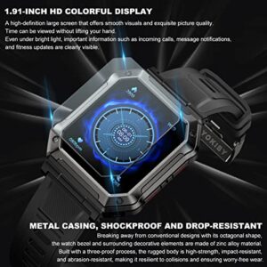 YOKIBY Military Smart Watch for Men 1.91" HD Tactical Sports Rugged Smartwatch(Answer/Make Call) IP68 Swimming Fitness Tracker Watch with Heart Rate Blood Pressure Sleep Monitor for iOS Android Phone