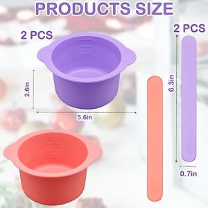 2Pcs Silicone Wax Warmer Liner, Silicone Wax Bowl for Wax Warmer, Non-Stick Wax Melt Warmer Wax Pot Replacement, Reusable Wax Melt Liner with 2 Pcs Wax Spatula Sticks for Hair Removal (Purple, Pink)