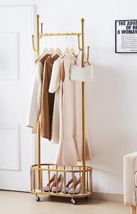 boosden clothing rack with wheels，metal rolling garment rack for hanging clothes, clothes hanger rack with 4 hooks