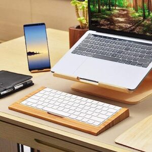 SAMDI Wooden Keyboard Tray, 2nd Generation Wireless Keyboard Tray for iMac Bluetooth Stand Base Keyboard Mounting Platform Shelf, Small Slot for Magic Keyboard Storage - (Bamboo)