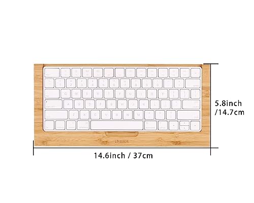 SAMDI Wooden Keyboard Tray, 2nd Generation Wireless Keyboard Tray for iMac Bluetooth Stand Base Keyboard Mounting Platform Shelf, Small Slot for Magic Keyboard Storage - (Bamboo)