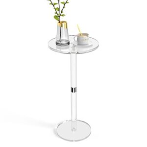 pekvizk acrylic end table, clear side tables for small space, 9.8" round modern drink table for living room, bedroom, bathroom, office, outdoor, business, sturdy and easy to install