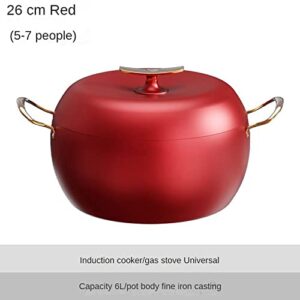 LMPN Cooking Pot, Soup pot 6L 26cm Apple Shape Enameled Cast Iron Dutch Oven with Dual Handle Suitable for All stoves, Saucepan Grill Pan Induction Cooker Gas, Kitchenware