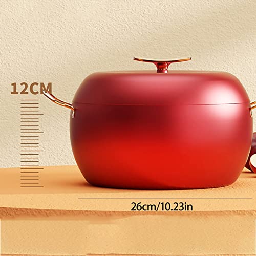 LMPN Cooking Pot, Soup pot 6L 26cm Apple Shape Enameled Cast Iron Dutch Oven with Dual Handle Suitable for All stoves, Saucepan Grill Pan Induction Cooker Gas, Kitchenware