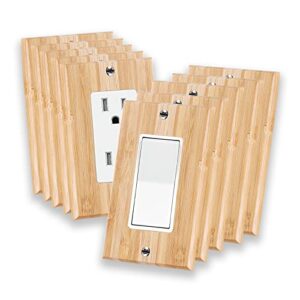 10 pieces wood single rocker light switch plate 4.5" x 2.76" raw wood wallplate bamboo light switch cover quality wallplate wooden electrical decor (single rocker)