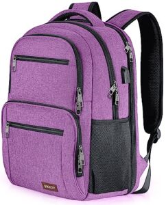 bikrod travel laptop backpack, school backpacks for teen boys water resistant back pack with usb charging port, business anti theft durable computer bag gifts fits 15.6 inch laptop-purple
