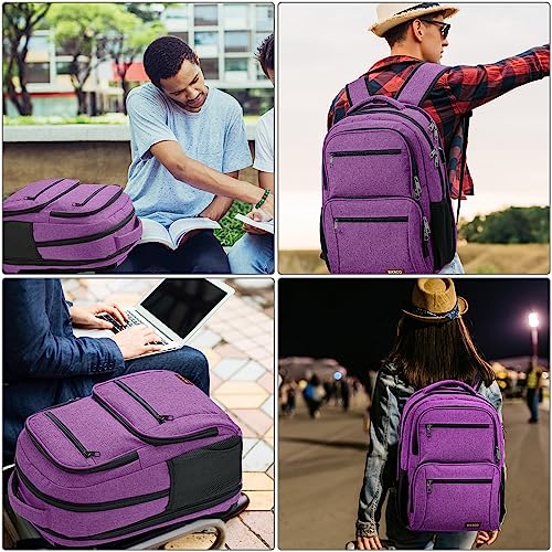 BIKROD Travel Laptop Backpack, School Backpacks for Teen Boys Water Resistant Back Pack with USB Charging Port, Business Anti Theft Durable Computer Bag Gifts Fits 15.6 Inch Laptop-Purple