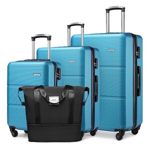 lulusail luggage sets 3 piece, expandable(only 28inch) abs durable suitcase with travel bag, clearance carry on luggage suitcase set with 360° spinner wheels for women men, blue