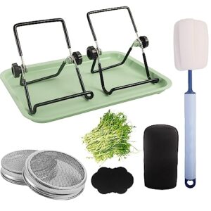 sprouting kit, sprouts growing kit with 4 screen sprout lids, 2 stands, tray, blackout sleeve, stickers and brush for bean, broccoli, alfalfa sprouts (no manson jar)