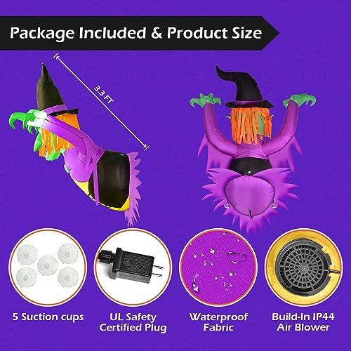 3.5 Ft Halloween Inflatables Scary Witch Broke Out from Window, Outdoor Halloween Decorations with Build-in LED Lights Blow Up Inflatables for Window, Outside, Party, Indoor, Home Decoration