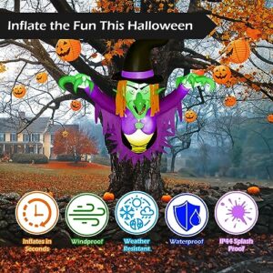 3.5 Ft Halloween Inflatables Scary Witch Broke Out from Window, Outdoor Halloween Decorations with Build-in LED Lights Blow Up Inflatables for Window, Outside, Party, Indoor, Home Decoration