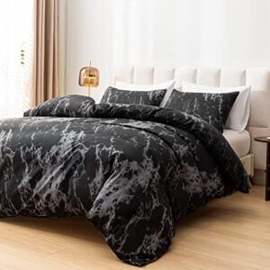 smoofy california king marble black comforter set, black bed set, soft fabric with brushed microfiber cal king bed sheets fill bedding comforter sets(1 comforter, 2 pillowcases)