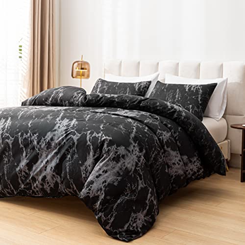 Smoofy California King Marble Black Comforter Set, Black Bed Set, Soft Fabric with Brushed Microfiber Cal King Bed Sheets Fill Bedding Comforter Sets(1 Comforter, 2 Pillowcases)