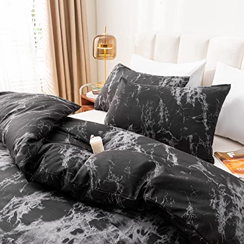 Smoofy California King Marble Black Comforter Set, Black Bed Set, Soft Fabric with Brushed Microfiber Cal King Bed Sheets Fill Bedding Comforter Sets(1 Comforter, 2 Pillowcases)