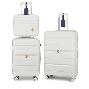 somago 3 pieces luggage set(14/20/24) pp lightweight 4 double 360 degrees mute spinner wheels suitcase with tsa lock & ykk zipper (creamy white)
