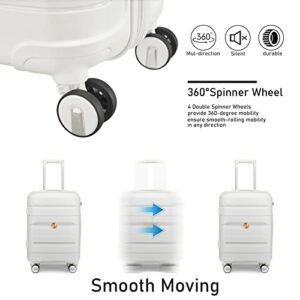 Somago 3 Pieces Luggage Set(14/20/24) PP Lightweight 4 Double 360 Degrees Mute Spinner Wheels Suitcase with TSA Lock & YKK Zipper (Creamy White)