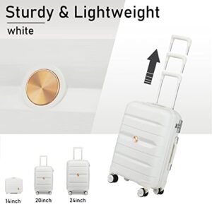 Somago 3 Pieces Luggage Set(14/20/24) PP Lightweight 4 Double 360 Degrees Mute Spinner Wheels Suitcase with TSA Lock & YKK Zipper (Creamy White)