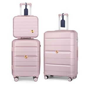 somago 3 pieces luggage set(14/20/24) pp lightweight 4 double 360 degrees mute spinner wheels suitcase with tsa lock & ykk zipper (rose pink)