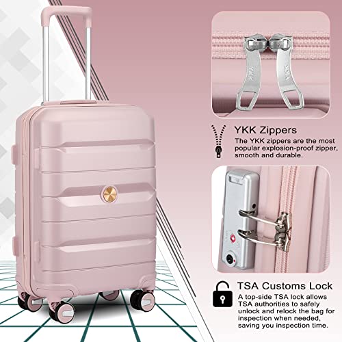 Somago 3 Pieces Luggage Set(14/20/24) PP Lightweight 4 Double 360 Degrees Mute Spinner Wheels Suitcase with TSA Lock & YKK Zipper (Rose Pink)