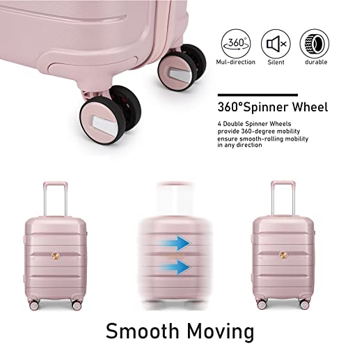 Somago 3 Pieces Luggage Set(14/20/24) PP Lightweight 4 Double 360 Degrees Mute Spinner Wheels Suitcase with TSA Lock & YKK Zipper (Rose Pink)