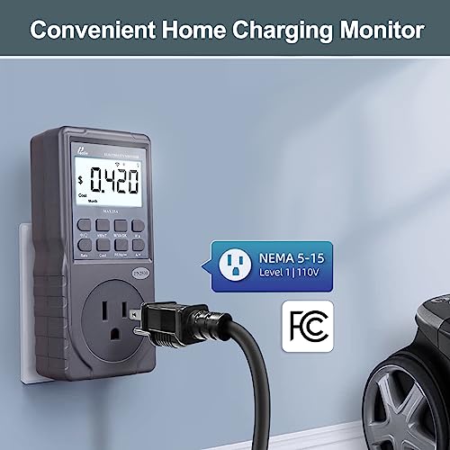 Poniie PN2500 Professional NEMA 5-15 Wi-Fi Wireless Level 1 EV Charger Pass-Through Power Usage Monitor (60-240V, 25Amp)