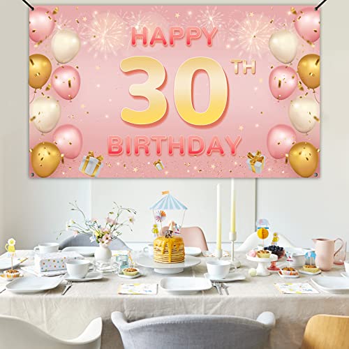 ANATANOWOR 30th Birthday Decorations for Women, Rose Gold Happy 30th Birthday Banner Yard Signs, dirty 30 birthday decorations for her, Indoor Outdoor 30th Birthday Party Decorations(72.8" X 43.3")