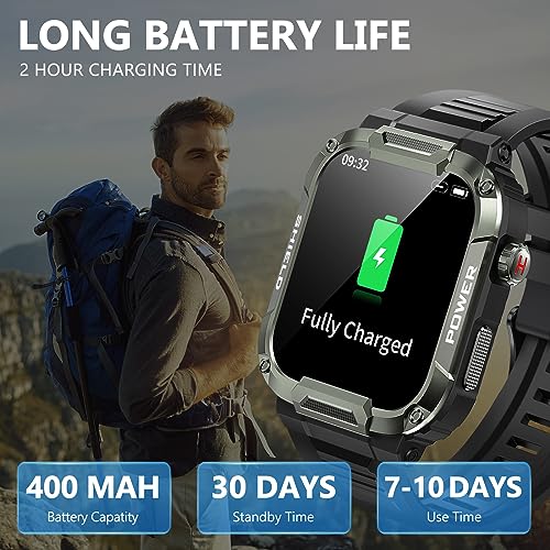 Jireausty Smart Watch for Men - 1.85“ Military Smart Watches IP68 Waterproof Smart Watches with Bluetooth Call Outdoor Tactical Sports Rugged Fitness Tracker Watch for iPhone Android